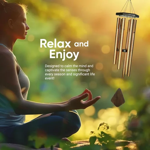 Vista 3 de Nature's Melody Premiere Grande Tunes Campanillas de Viento – Campanillas de Viento para Exteriores con 6 Tubos Afinados en Escala Pentatónica