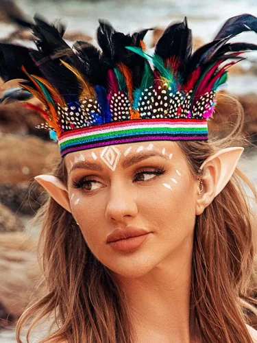 Vista 6 de Diadema de plumas, tocado indio, tocado de corona, tocado de carnaval, accesorios para el cabello para mujer