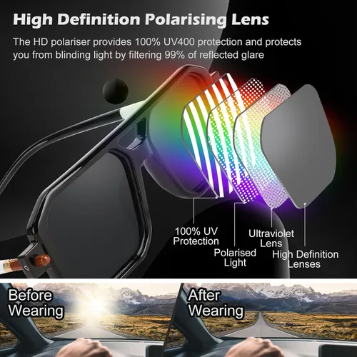 Vista 3 de Yacdelo Gafas de sol polarizadas para hombres y mujeres, gafas cuadradas de moda