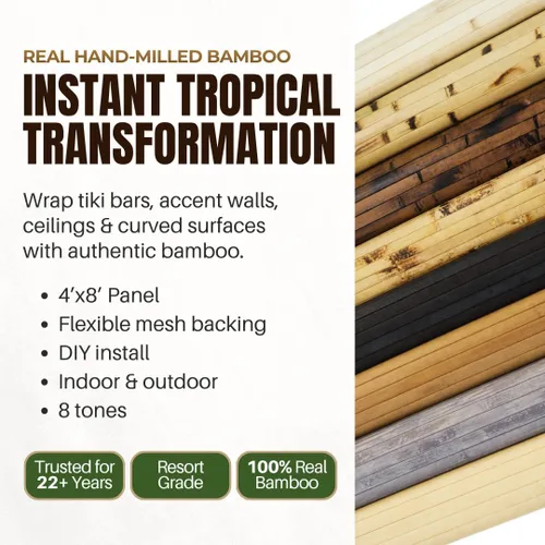 Vista 2 de Paneles de bambú natural – Paneles de revestimiento de pared flexibles para decoración de sala de estar, azulejos de techo y cocinas al aire libre