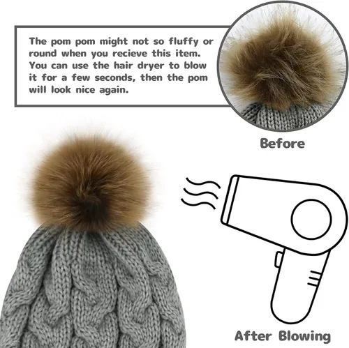 Vista 4 de Olreco Gorro de invierno para bebé, gorro de invierno para niños, gorro de invierno para niñas y niños, gorro de punto con pompones