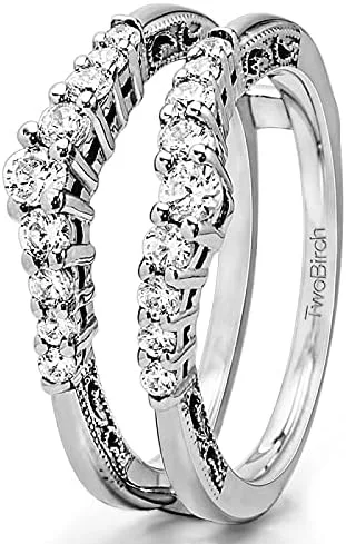 Vista 4 de TwoBirch Sterling Silver Vintage Ring Guard with Filigree Designs With Cubic Zirconia (0.71 ct.) (sterling-silver)