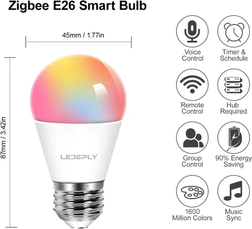 Vista 5 de Zigbee - Bombillas inteligentes A15, requiere concentrador (compatible con Hue*, Alexa, Google y ConBee), E26, 5 W = 40 W, cambio de color de 400
