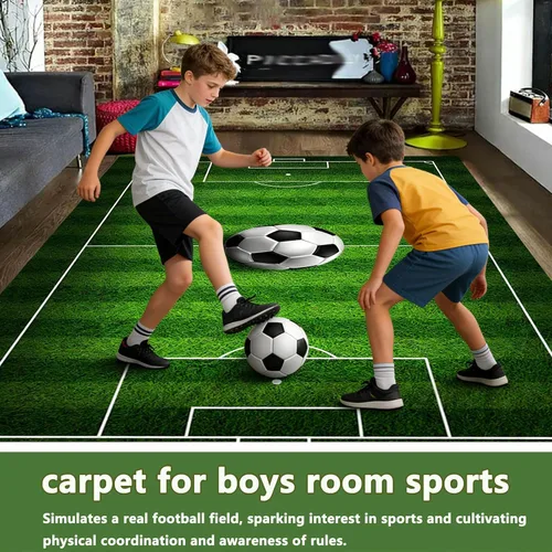 Vista 3 de Alfombra de campo de fútbol infantil de 2 x 3 pies para dormitorio de niños, alfombra de campo de fútbol verde antideslizante, alfombra