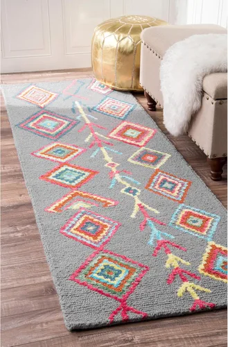 Vista 6 de NuLOOM Belini Alfombra de lana con acento a mano, 2 pies x 3 pies, color marfil Nuloom Belini Trellis - Alfombra de lana para sala de estar