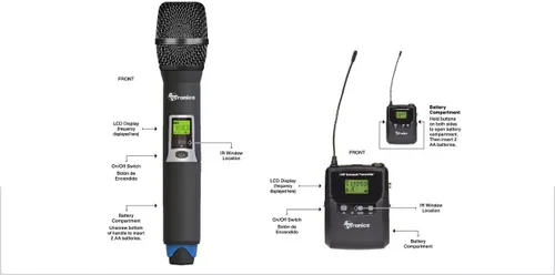 Vista 5 de Sistema de micrófono inalámbrico profesional, 200 canales UHF 3 de mano y 1 cinturón y lavalier, sistema de micrófono para habla, canto, eventos