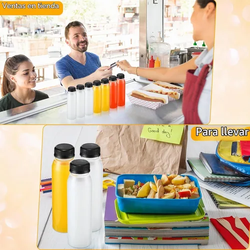 Vista 4 de Paquete de 48 botellas de jugo de 10 onzas con tapas, botellas de plástico
