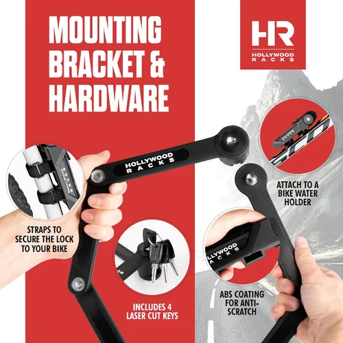 Vista 5 de Hollywood Racks Cerradura plegable antirrobo para bicicleta, negro, cerradura de llave, compacta, ligera