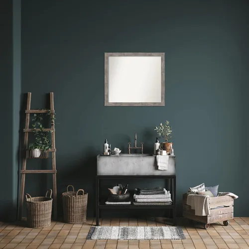 Vista 447 de Amanti Art Silver Bathroom Mirror for Over Sink, 26x35 Custom Made Marred Pewter Rectangle Vanity Mirror, Large Casual Wood Frame, Hangs Horizonally