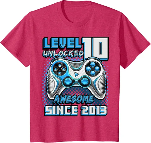 Vista 67 de Level 10 Unlocked Awesome 2013 Video Game 10th Birthday Boy T-Shirt, Negro