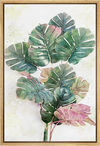 Vista 30 de SIGNWIN Lienzo enmarcado para pared, diseño de planta de bosque de montaña verde pastel, naturaleza, ilustraciones de área silvestre, arte moderno