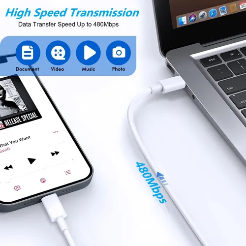 Vista 5 de [Certificado MFi de Apple] Cargador USB C Lightning de carga rápida para iPhone 14 13 12 11 con 20 W PD 6 pies de carga rápida USB C a cable