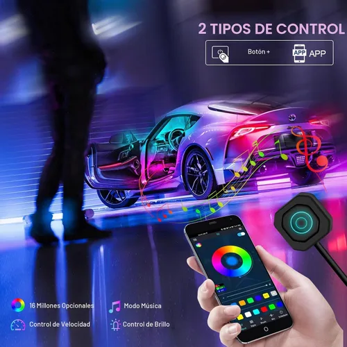 Vista 3 de Luces interiores acrílicas Dreamcolor para automóvil, accesorios para automóvil WEBUPAR 2 en 1, tira de luces LED para automóvil con control