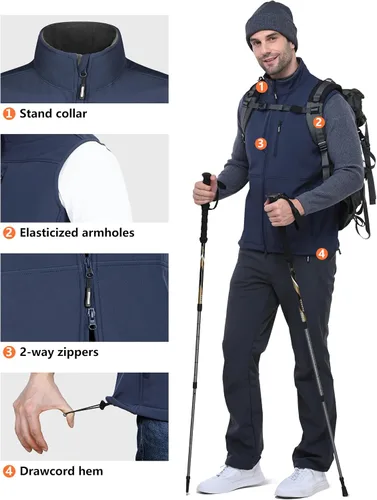 Vista 5 de Outdoor Ventures Chaleco de correr para hombre, ligero, resistente al viento, forro polar, sin mangas, para golf