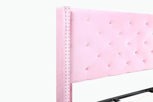Vista 5 de HomeLife Premiere Classics - Cama de plataforma 007 con listones de terciopelo rosa de 51 pulgadas de alto, incluye cama de plataforma 007