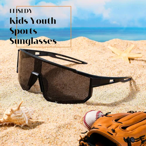 Vista 3 de FEISEDY Gafas de sol para niños, gafas de sol de béisbol juveniles, UV400, deportes, adolescentes, ciclismo, sombras para niños y niñas de 8 a 16