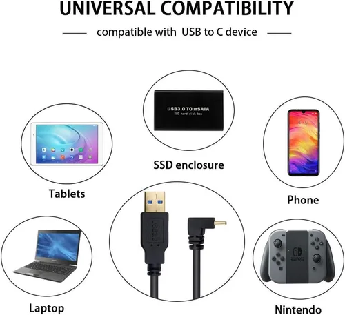 Vista 5 de Poyiccot - Cable de 90 grados tipo C, medidas: 1 metro/3.3 pies, USB 3.0 (tipo A) macho a USB 3.1 C (tipo C) macho, ángulo de sincronización hacia
