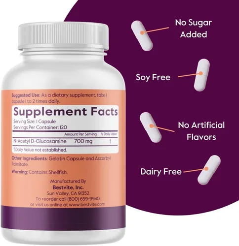 Vista 3 de BESTVITE N-acetil glucosamina (N-A-G) 700 mg (240 cápsulas) (120 x 2)