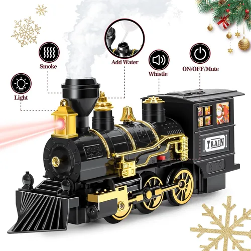 Vista 2 de BainGesk Juego de Tren, Juego de tren de Navidad con vapor, luces y sonidos, juegos de tren para alrededor del árbol de Navidad, juguetes de tren