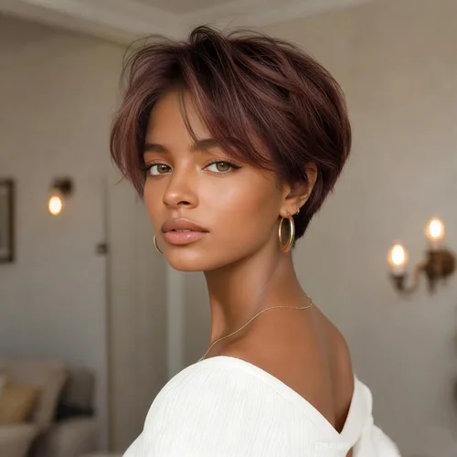 Vista 8 de Peluca de cabello humano con corte Pixie para mujeres negras, 100% cabello humano real, peluca corta y recta sin pegamento con flequillo, hecha a