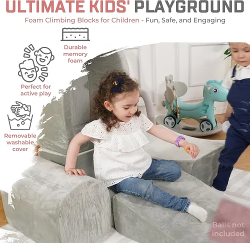 Vista 11 de Bloques de escalada de espuma para niños pequeños, juego suave de interior para bebés, funda de terciopelo y espuma viscoelástica de alta densidad