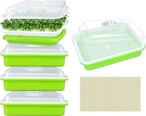 Vista 10 de Legigo Paquete de 2 Bandejas Germinadoras de Semillas con Tapas - Bandeja de Germinación de Cultivo Sin Suelo, Bandejas de Cultivo de Microvegetales