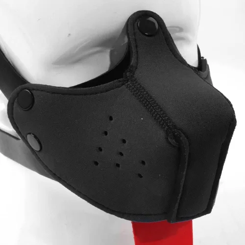 Vista 4 de Bozal de neopreno para cachorro, capucha para perro, máscara de juego, color negro