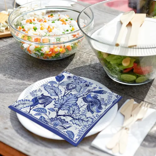 Vista 6 de AnyDesign 80 servilletas de papel florales azules, desechables, retro, con flores, para almuerzo, postre, cena, servilletas de mano para cumpleaños