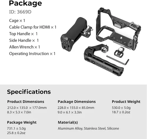 Vista 9 de SmallRig HawkLock Kit de jaula de liberación rápida para Sony Alpha 7R V/Alpha 7 IV/Alpha 7S III/Alpha 7 V, jaula completa con mango superior