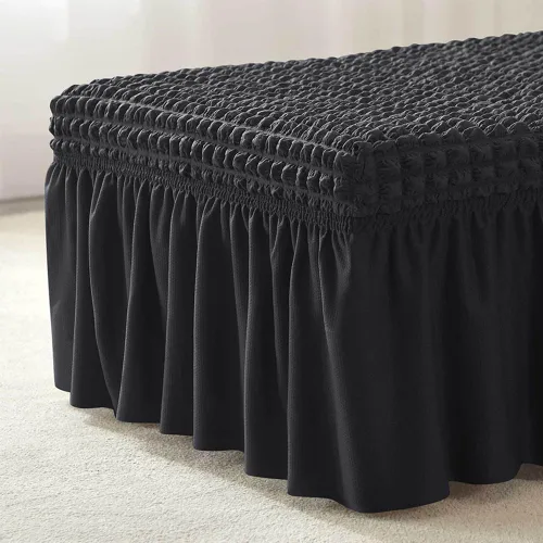 Vista 5 de NIDITW Funda otomana elástica de sirsaca negra con falda, rectangular, para almacenamiento, funda otomana con textura de burbujas 3D, fundas