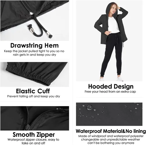 Vista 3 de Chubasquero para mujer, chaqueta ligera, impermeable, rompevientos plegable, para exteriores