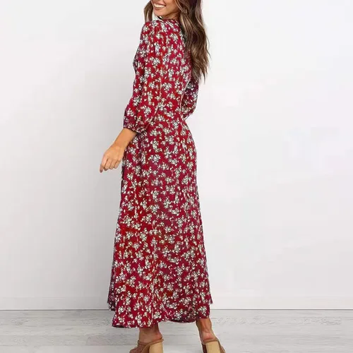 Vista 5 de Vestidos hawaianos para mujer, vestido de playa bohemio floral elegante de verano 2023, con cuello en V cruzado, vestido largo fruncido y fluido