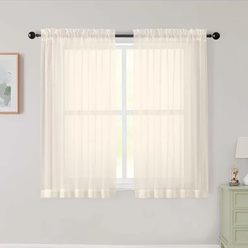 Vista 27 de 2 paneles de cortinas traslúcidas blancas para dormitorio, sala de estar, 96 pulgadas de largo, modernas, suaves, ligeras, con bolsillo para barra