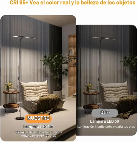 Vista 4 de Lámpara de pie LED, lámparas de pie brillantes de 18W para sala de estar, 3 modos de color 10 niveles de brillo, cuello de cisne flexible ajustable
