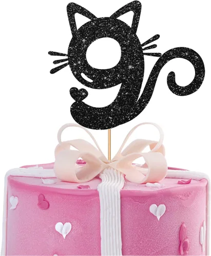 Vista 9 de Decoración para tartas de gato de cuatro años, decoración de pastel número 4 para bebé, suministros de fiesta de cumpleaños de gatito, decoración