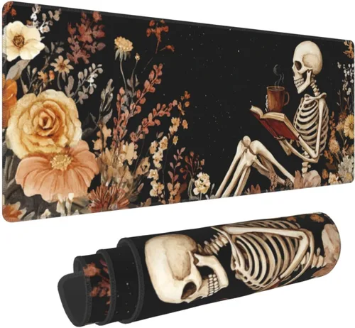 Vista 44 de Alfombrilla de mouse para juegos con diseño de flores y cerezas, base de goma antideslizante, alfombrilla de mouse extendida con bordes cosidos