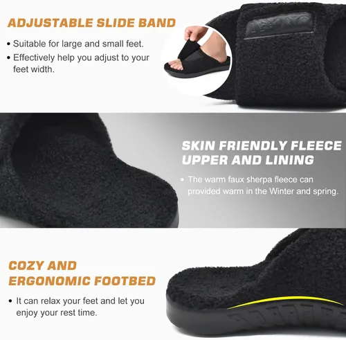 Vista 4 de ONCAI Pantuflas de casa para hombre con soporte de arco, sandalias de piel ortopédica para fascitis plantar plantilla ancha y correas ajustables