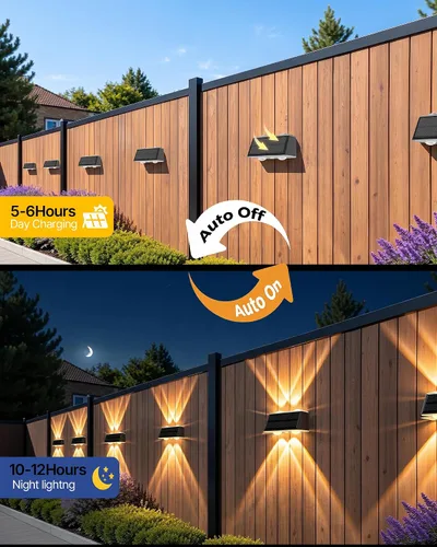 Vista 9 de Luces solares para valla al aire libre con control remoto, paquete