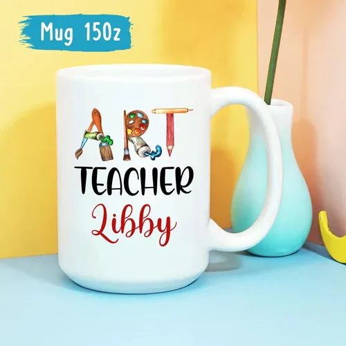 Vista 5 de Taza para profesores de arte, regalo del día del profesor, taza personalizada para profesores de arte, taza para profesores de escuela, taza