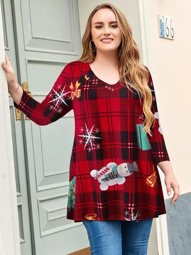 Vista 3 de Larace - Tops estilo túnica en tallas grandes para mujer con manga 34, cuello en V, Blusas básicas, Camisetas Blusas básicas