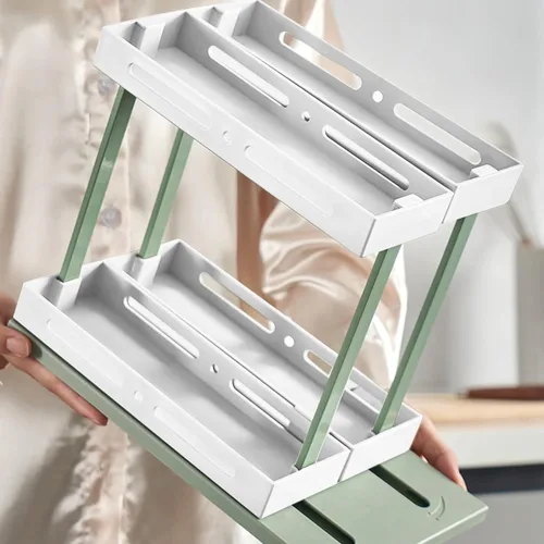 Vista 5 de DULRLLY Organizador giratorio para especias, 2 estantes de especias de dos pisos, organizador de armario de cocina extraíble para tiendas recetas