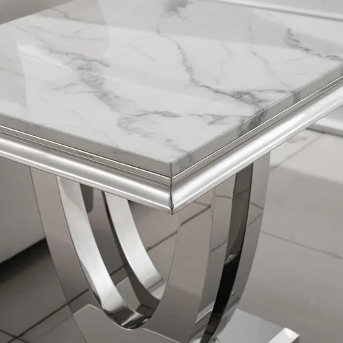 Vista 8 de Mesa auxiliar cuadrada moderna de mármol sintético plateado con parte superior de mármol sintético de 0.71 pulgadas de grosor, base de acero