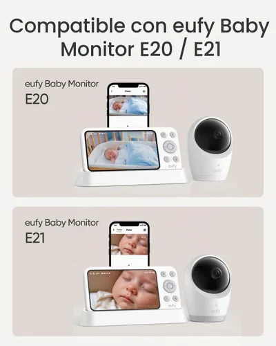 Vista 5 de eufy Security Monitor de bebé E20 con cámara HD 2K y base de carga, pantalla de 5 pulgadas 720p, Wi-Fi híbrido y sin conexión Wi-Fi, panorámica