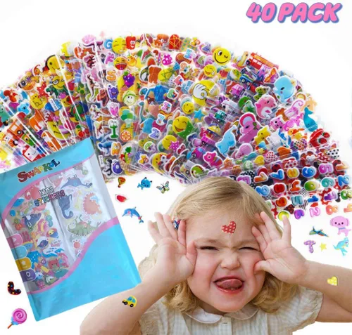 Vista 7 de Adhesivos para niños 1000+, adhesivos 3D hinchados para niños y bebés, paquete variado de 40 hojas diferentes para álbumes de recortes, regalos