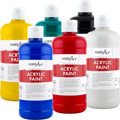 Vista 90 de Handy Art Pintura acrílica, juego de 12 colores, botellas de 16 onzas, acrílico líquido para estudiantes semibrillante, consistencia de flujo