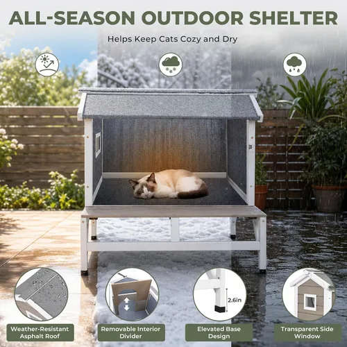 Vista 6 de Petscosset Insulated Outdoor Cat House, Weatherproof Feral Cat Shelter