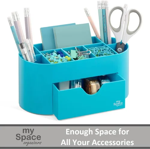 Vista 2 de My Space Organizers Organizador de escritorio azul para suministros de oficina y accesorios de escritorio, soporte para bolígrafos, organización