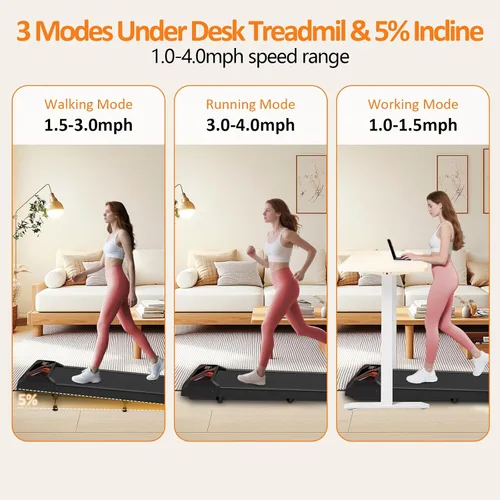 Vista 6 de 2.5HP Walking Mat with Incline pad,Under Desk Treadmill, Walking Running Pad with Remote, 3 in 1 Low Noise Small Mini Portable Treadmill with Led