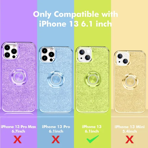 Vista 2 de Thomo Compatible con iPhone 13 Bling Stand Case 6.1 pulgadas (verde fluorescente)