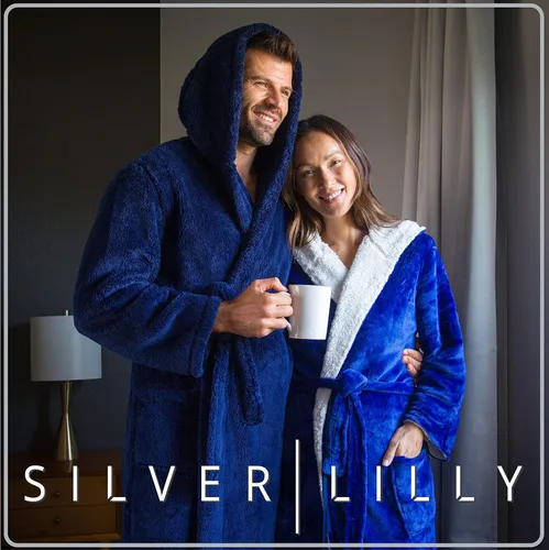 Vista 2 de Bata de baño de forro polar con cremallera frontal para mujer, bata de baño con capucha sherpa, gran regalo para el día de la madre para mamá